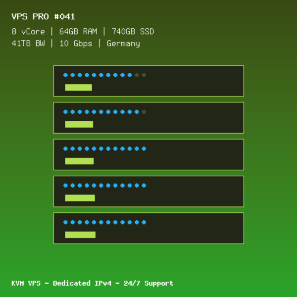 VPS Pro 041 - 8 CORES / 64GB RAM / 740GB SSD - Germany