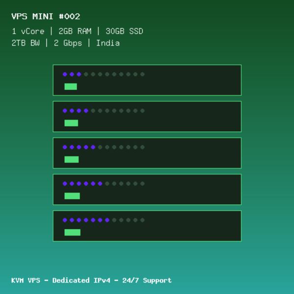 VPS Mini 002 - 1 CORE / 2GB RAM / 30GB SSD - India