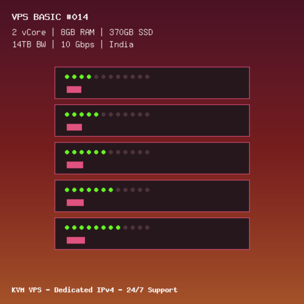 VPS Basic 014 - 2 CORES / 8GB RAM / 370GB SSD - India