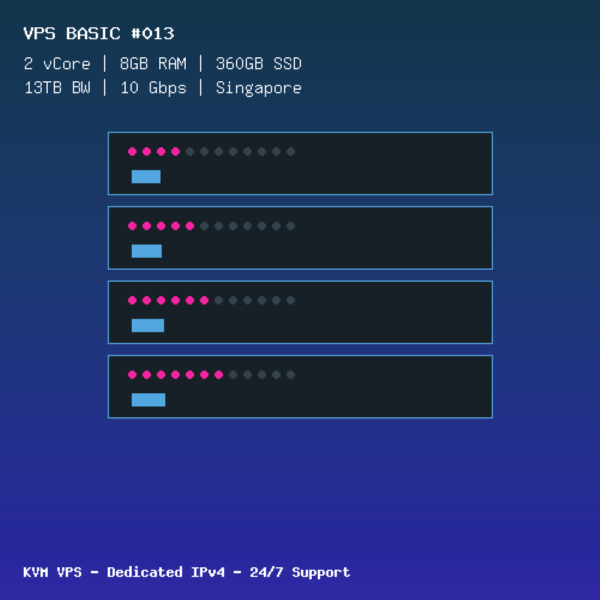 VPS Basic 013 - 2 CORES / 8GB RAM / 360GB SSD - Singapore