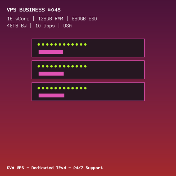 VPS Business 048 - 16 CORES / 128GB RAM / 880GB SSD - USA