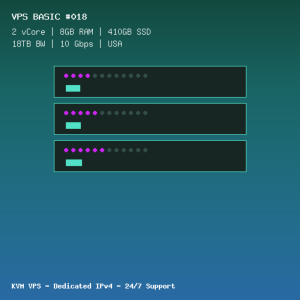 VPS Basic 018 - 2 CORES / 8GB RAM / 410GB SSD - USA VPS Basic 018 - 2 CORES / 8GB RAM / 410GB SSD - USA
