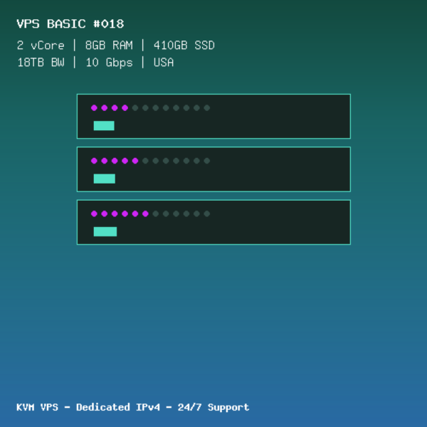 VPS Basic 018 - 2 CORES / 8GB RAM / 410GB SSD - USA