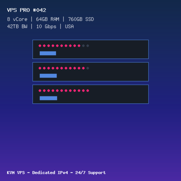 VPS Pro 042 - 8 CORES / 64GB RAM / 760GB SSD - USA